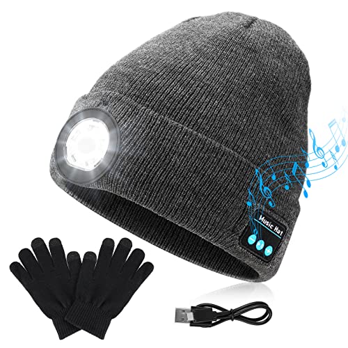 Beanie with Bluetooth Headphones and LED head lamp