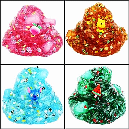 4 Packs of Jelly Cube Crystal Slime Kit, pre-Made Crisp Glue Boba Slime Party Gifts for Girls and Boys, DIY Kids Shimmer Clear Slime, Soft Stretch and Non-Stick Soft Putty Birthday Slime Toys