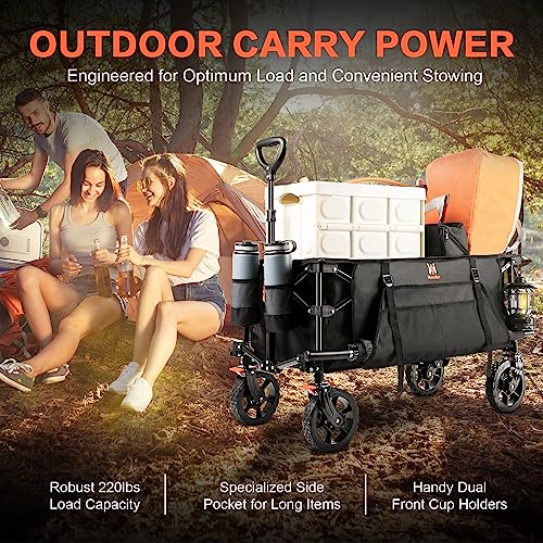 Collapsible Beach Wagon - Heavy Duty with Side Pockets, Large Capacity Foldable