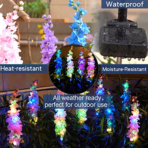 Outdoor LED Solar Garden Lights - 4 Pack Delphinium Flowers with 32 LEDs