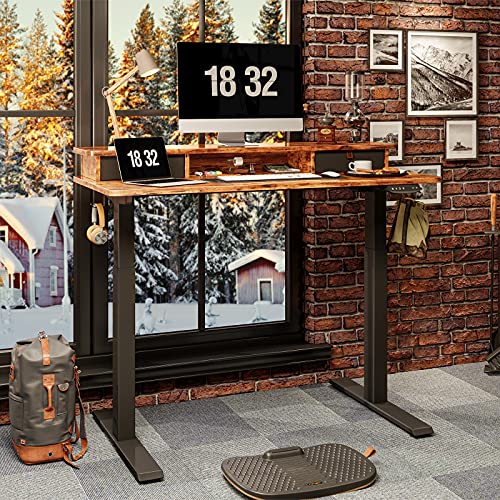 Standing or Sitting Desk - Adjustable, Electric with Double Drawer 48 x 24 Inch