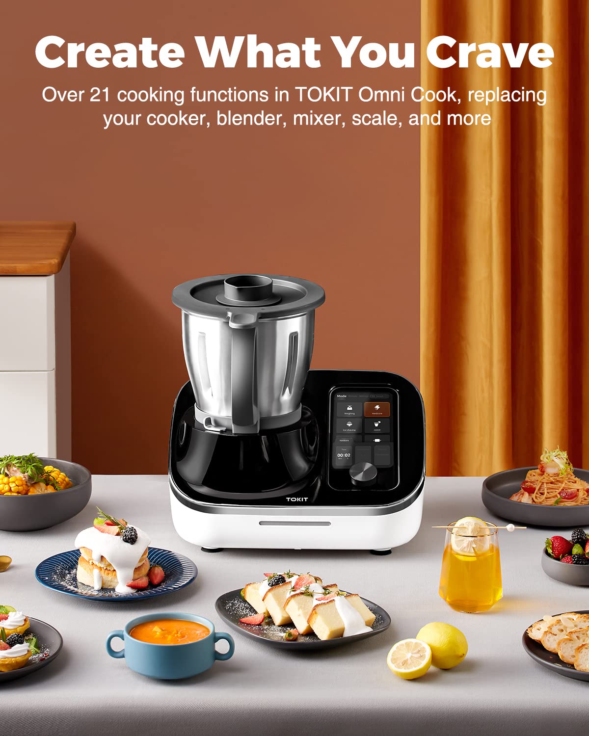 TOKIT Omni Cook Chef Robot, Smart Cooking Machine - Stand Mixer, Slow Cooker, Chopper, Juicer, Blender, Sous-Vide, Knead, Sauté, Yogurt Maker, Weigh, 10 Speed, 3000+ Free Recipes, 95°F-356℉, 2.2QT
