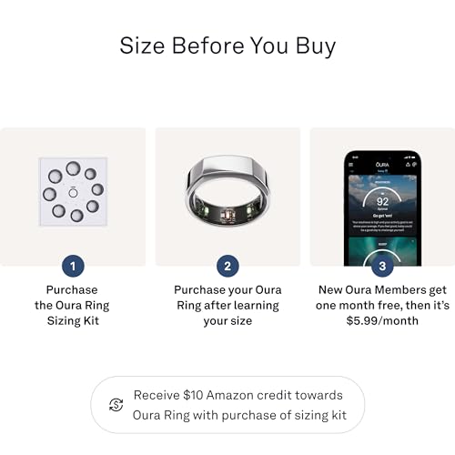 Oura Ring Gen3 Heritage - Silver - Size 10 - Smart Ring - Size First with Oura Sizing Kit - Sleep Tracking Wearable - Heart Rate - Fitness Tracker - 5-7 Days Battery Life