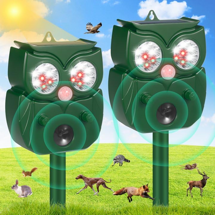 2Pcs Ultrasonic Animal Repellent Outdoor Solar Animal Repeller with Motion Sensor Cat Repellent Outdoor Waterproof to Repel Raccoon Fox Rabbit Deer Squirrel Skunk Repellent for Yard Garden (NO.3)