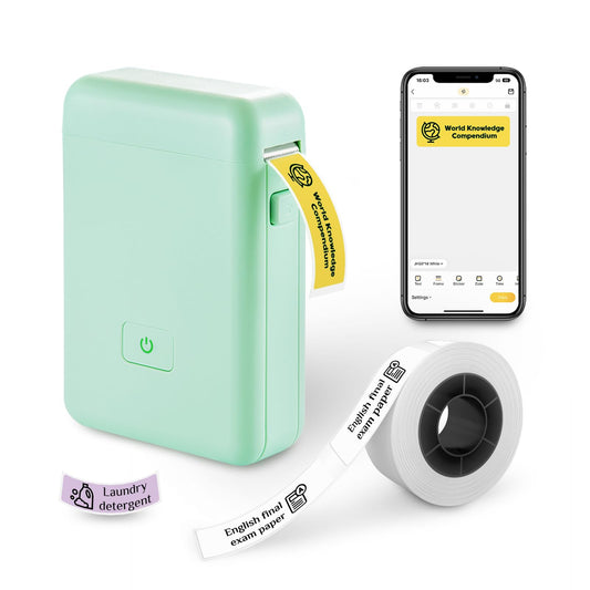 vretti Label Maker Machine with Tape, HP2 Portable Bluetooth Label Printer for Storage, Shipping, Barcode, Office, Home, Organizing Mini Sticker Label Maker with Multiple Templates (Green)