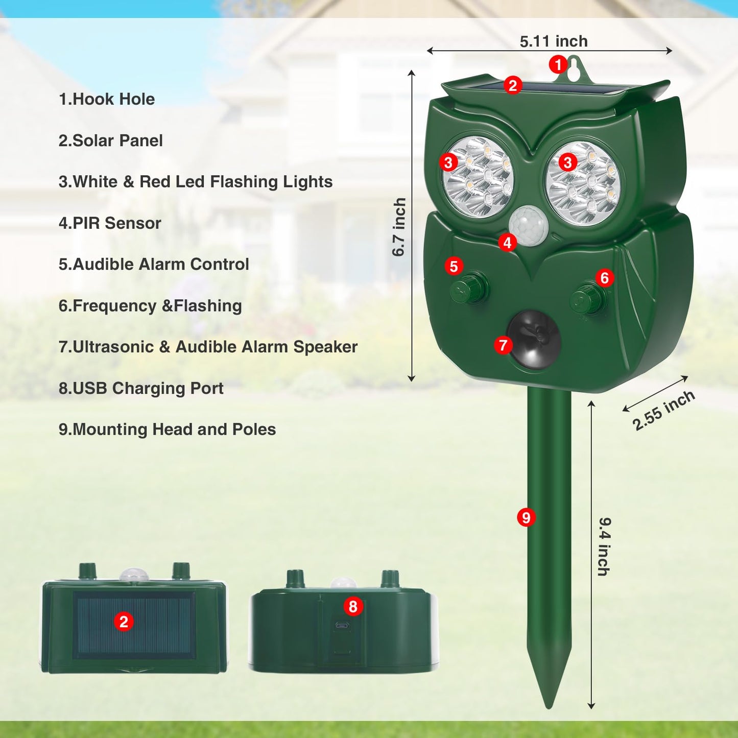 2Pcs Ultrasonic Animal Repellent Outdoor Solar Animal Repeller with Motion Sensor Cat Repellent Outdoor Waterproof to Repel Raccoon Fox Rabbit Deer Squirrel Skunk Repellent for Yard Garden (NO.3)