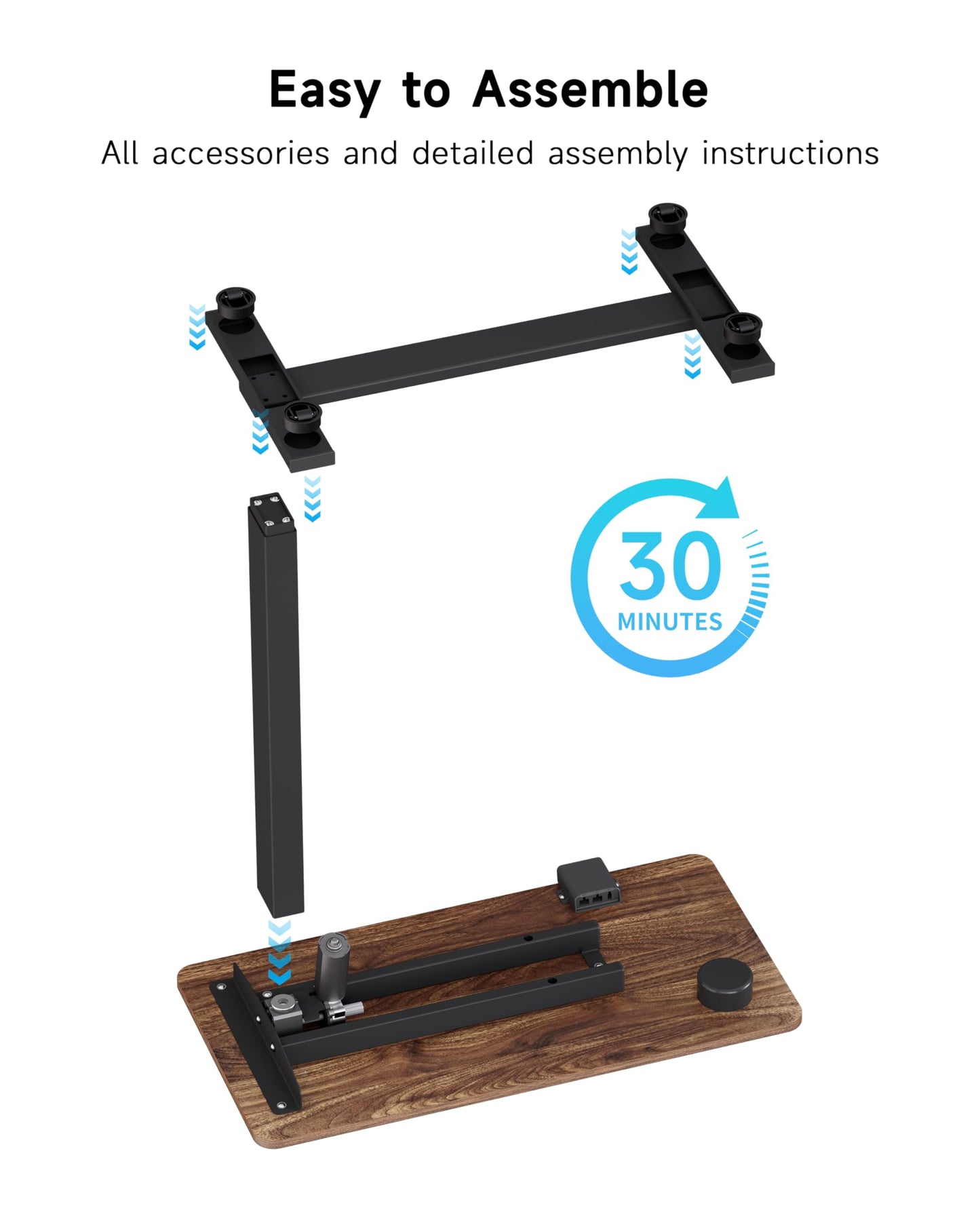 BIZUM Small Electric Standing Desk Bedside Table with Hidden Wheels 31.5 x 15.8 Inch Adjustable Computer Laptop Office Desk, Walnut