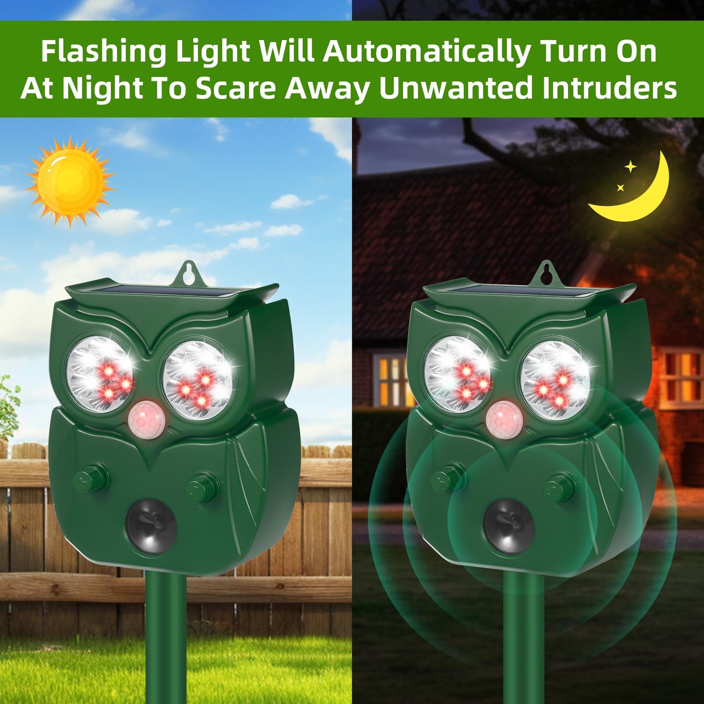 2Pcs Ultrasonic Animal Repellent Outdoor Solar Animal Repeller with Motion Sensor Cat Repellent Outdoor Waterproof to Repel Raccoon Fox Rabbit Deer Squirrel Skunk Repellent for Yard Garden (NO.3)