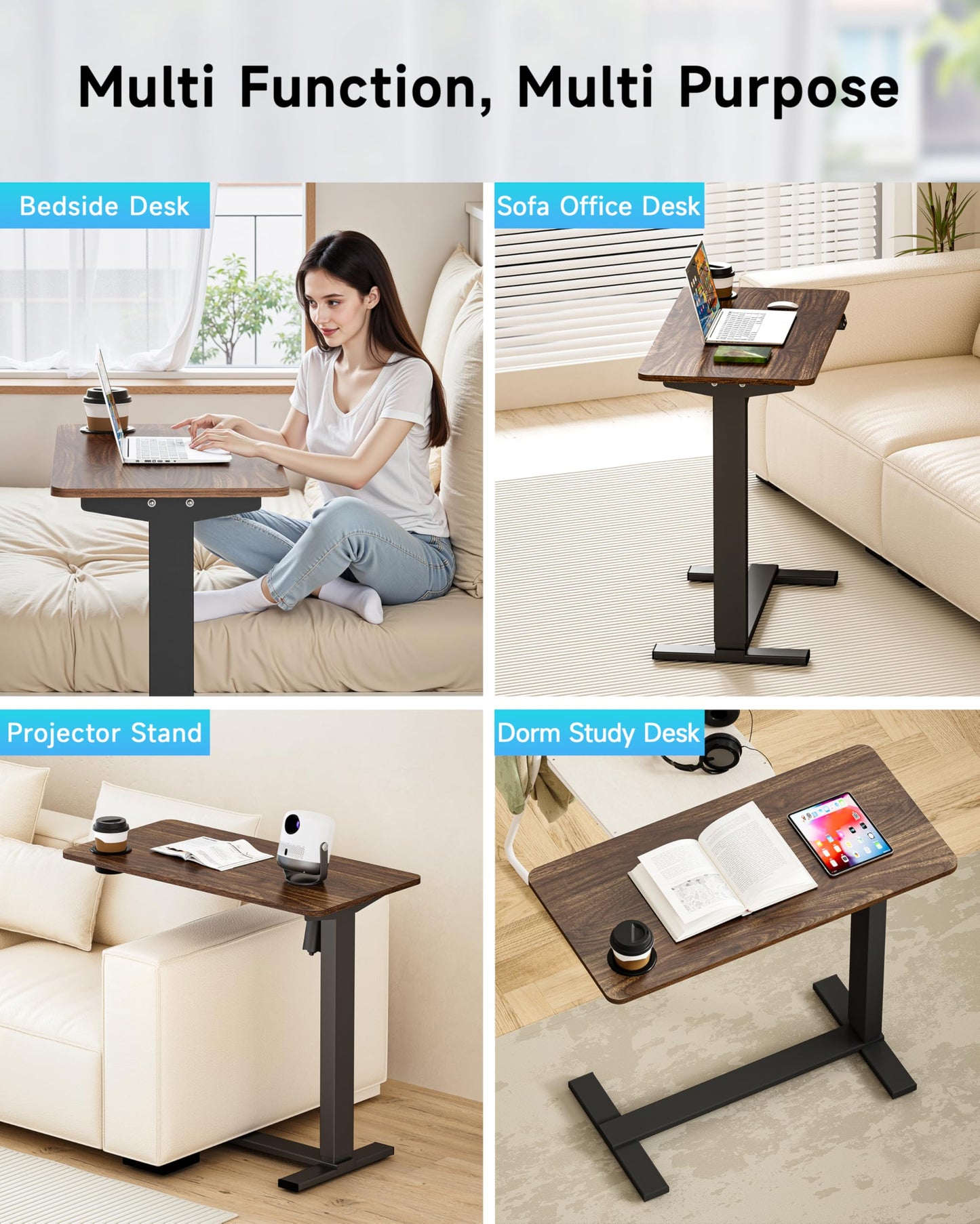 BIZUM Small Electric Standing Desk Bedside Table with Hidden Wheels 31.5 x 15.8 Inch Adjustable Computer Laptop Office Desk, Walnut