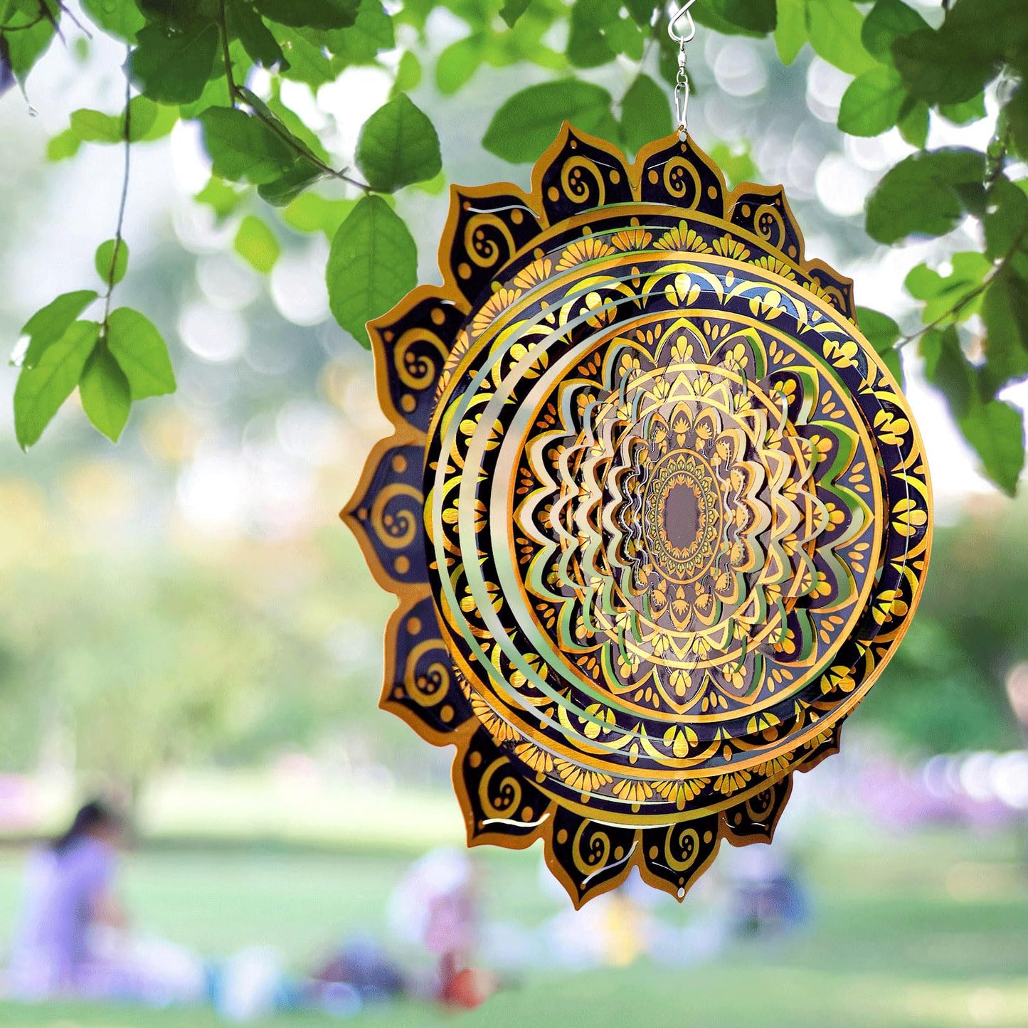 Aoedelyart Wind Spinner Mandala Rich Gold‌,12In Stainless Steel Wind Spinners Outdoor,Garden Gift for Women Mom Father Men Friend,Hanging Wind Sculptures & Spinners Kinetic Yard Art Decorations