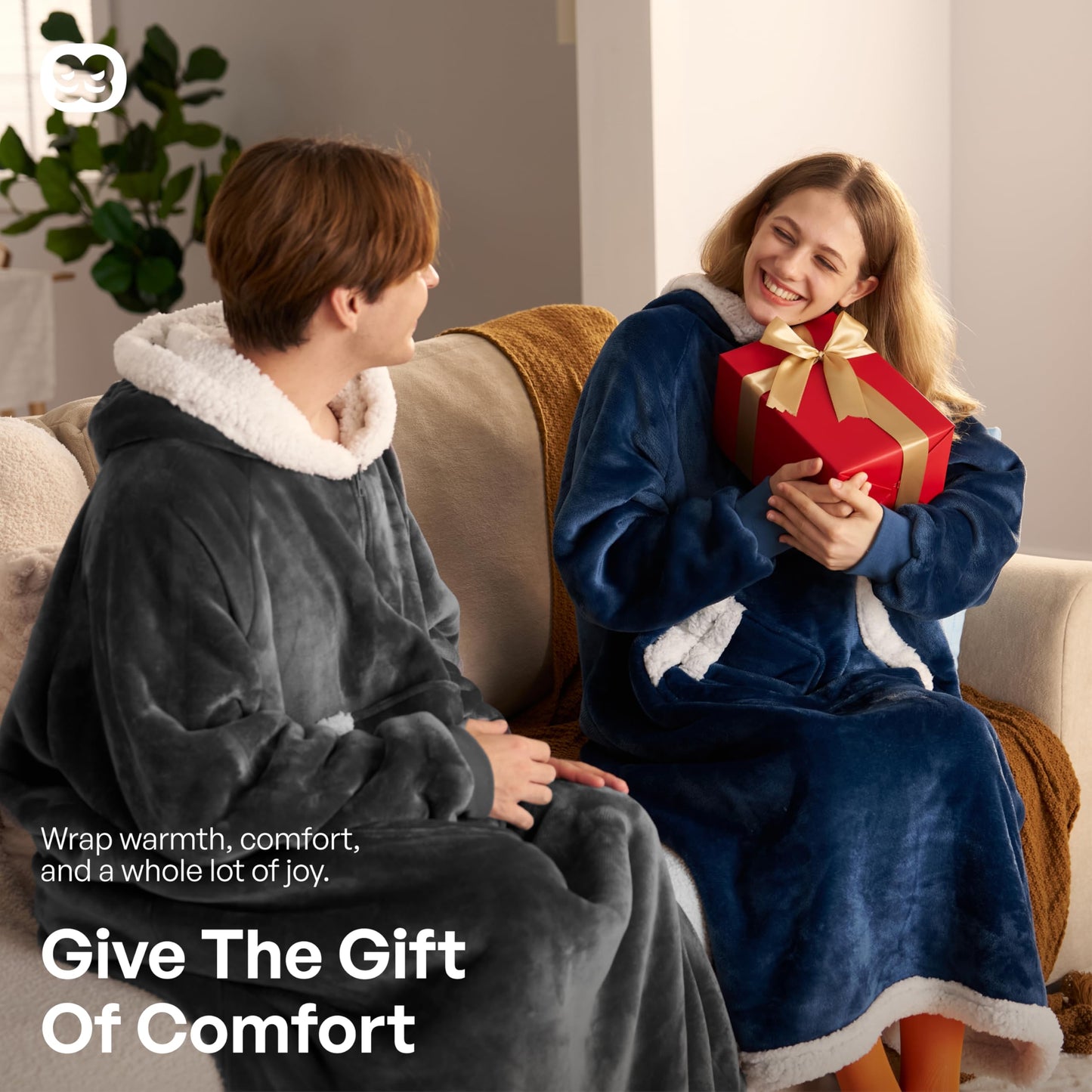Giggling Getup Wearable Blanket Hoodie for Women Men Gifts for Women Mom Wife Sherpa Fleece Long Hooded Blanket Sweatshirt Cozy Sherpa Wearable Throw with Pocket & Sleeves for Adult Standard Dark Grey