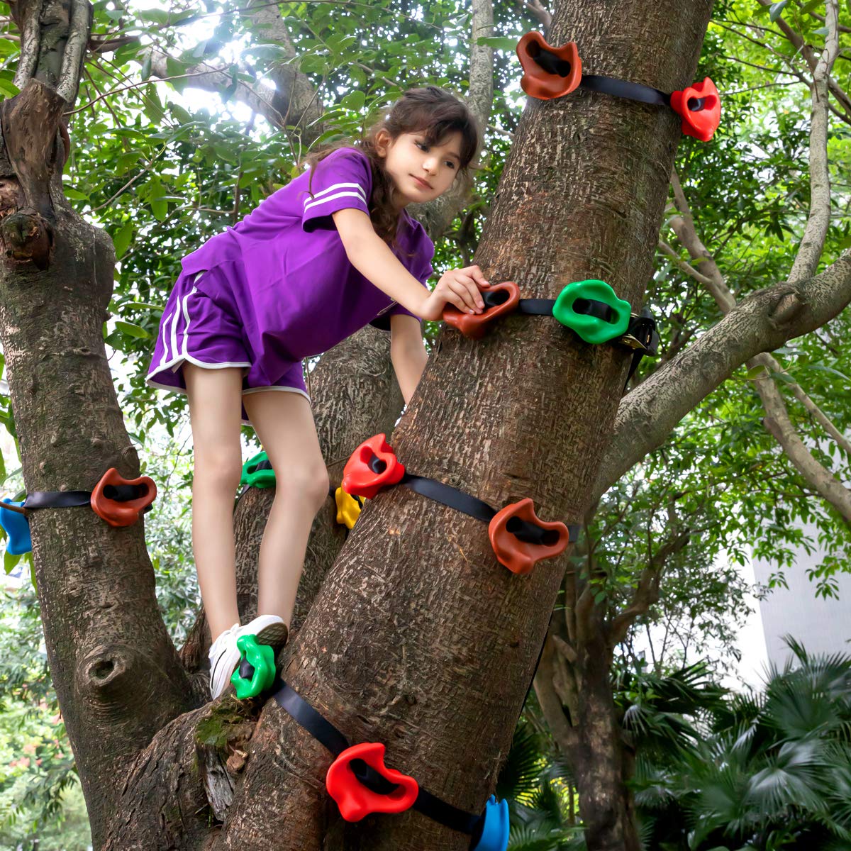 18 Ninja Tree Climbing Holds and 6 Sturdy Ratchet Straps for Kids Tree Climbing, Large Climbing Rocks for Outdoor Ninja Warrior Obstacle Course Training