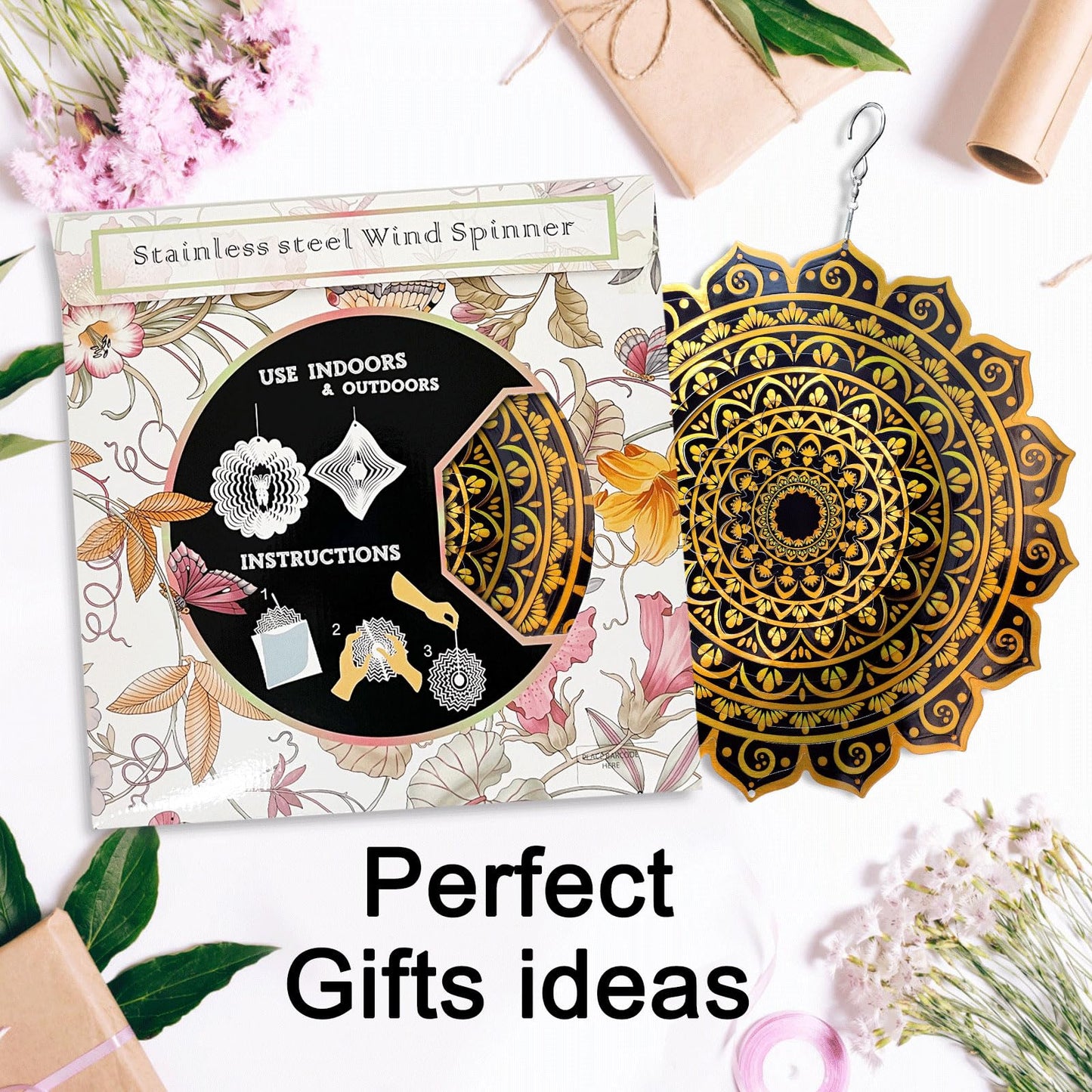 Aoedelyart Wind Spinner Mandala Rich Gold‌,12In Stainless Steel Wind Spinners Outdoor,Garden Gift for Women Mom Father Men Friend,Hanging Wind Sculptures & Spinners Kinetic Yard Art Decorations