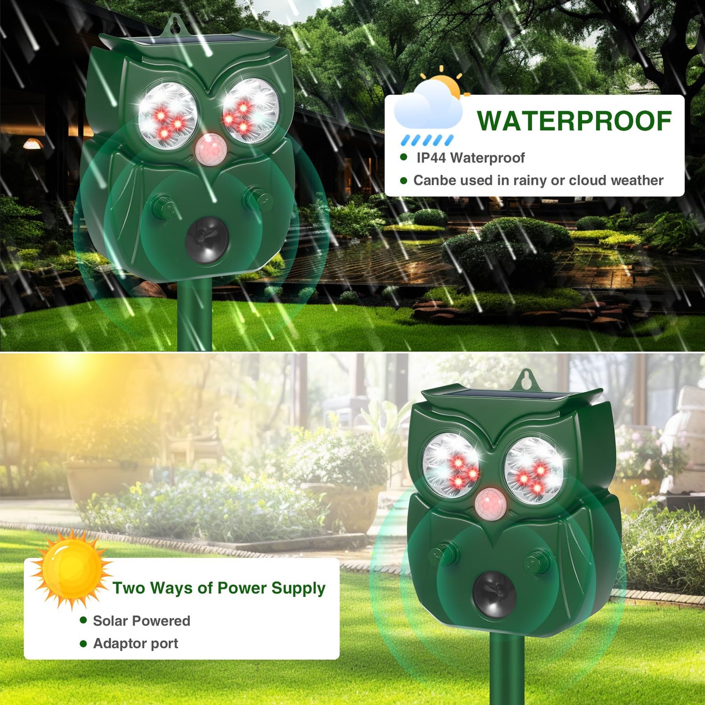 2Pcs Ultrasonic Animal Repellent Outdoor Solar Animal Repeller with Motion Sensor Cat Repellent Outdoor Waterproof to Repel Raccoon Fox Rabbit Deer Squirrel Skunk Repellent for Yard Garden (NO.3)