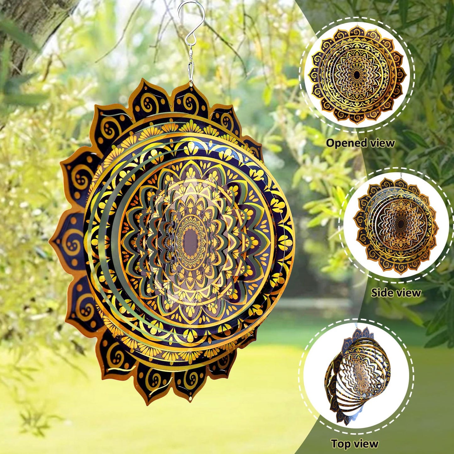 Aoedelyart Wind Spinner Mandala Rich Gold‌,12In Stainless Steel Wind Spinners Outdoor,Garden Gift for Women Mom Father Men Friend,Hanging Wind Sculptures & Spinners Kinetic Yard Art Decorations