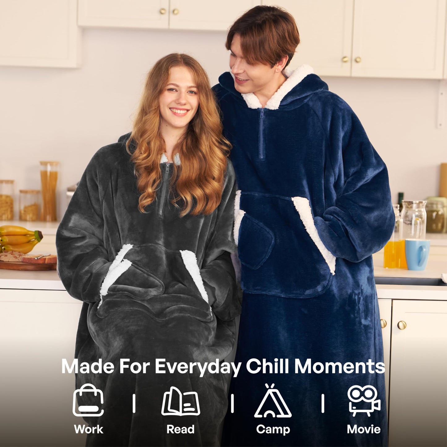 Giggling Getup Wearable Blanket Hoodie for Women Men Gifts for Women Mom Wife Sherpa Fleece Long Hooded Blanket Sweatshirt Cozy Sherpa Wearable Throw with Pocket & Sleeves for Adult Standard Dark Grey