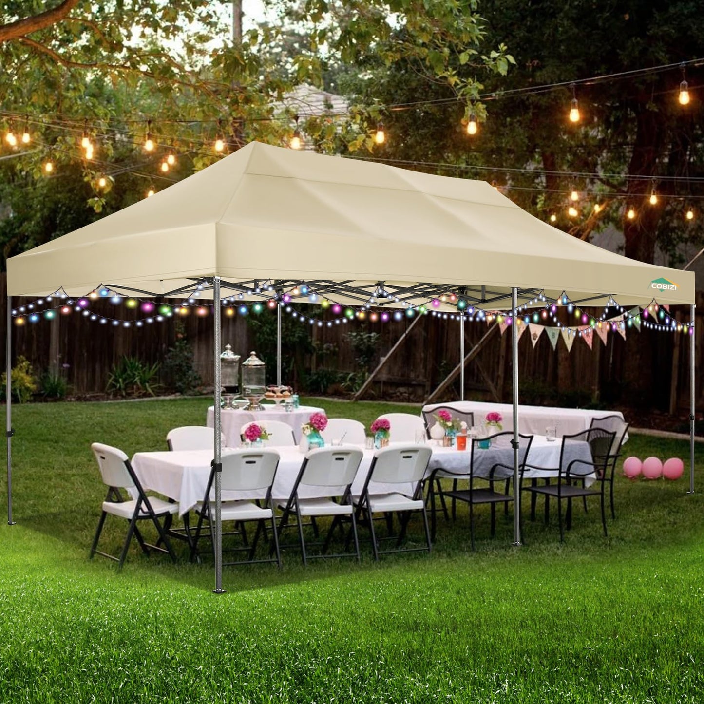 Heavy Duty Pop up Canopy Tent 10x20 feet - Without Sidewall Easy Up Commercial Outdoor Canopy Wedding Party Tents for Parties All Season Wind Waterproof Gazebo with Roller Bag,Khaki(Frame Thickened)