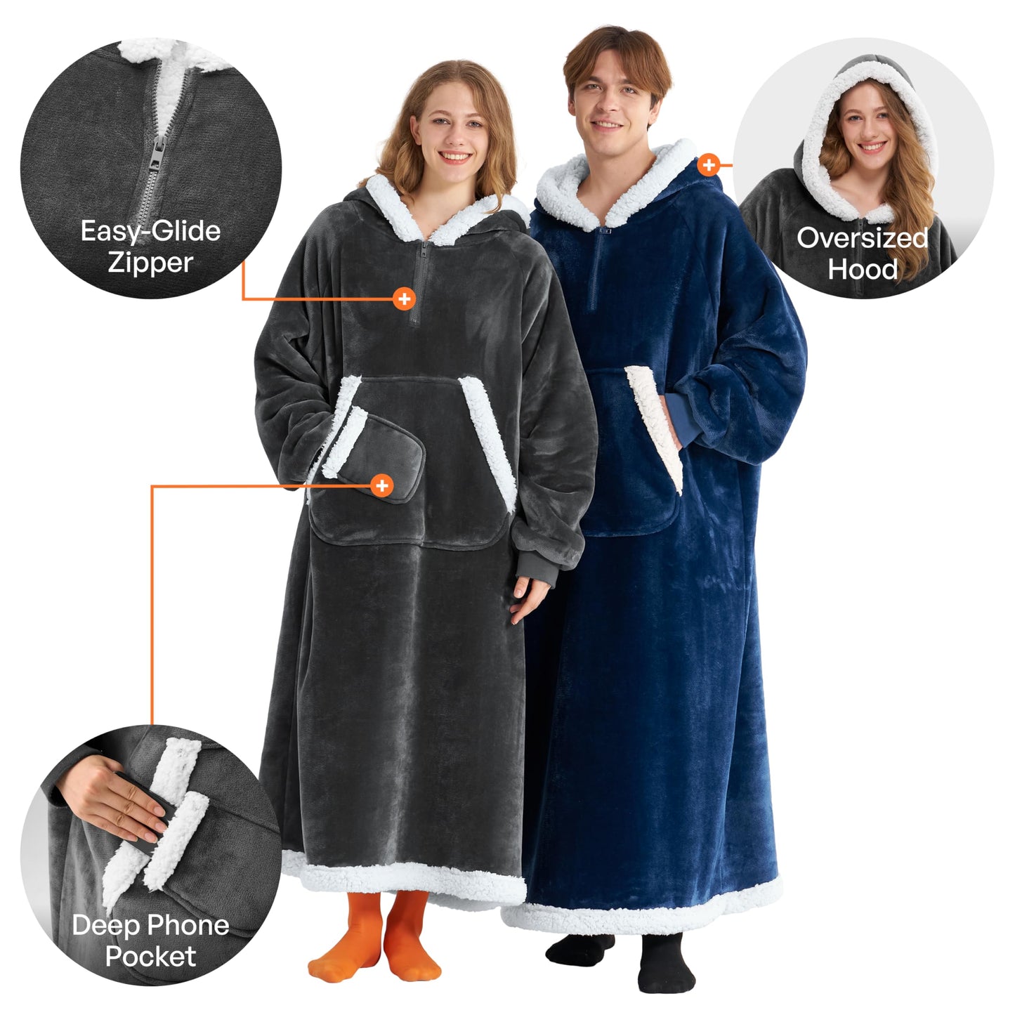 Giggling Getup Wearable Blanket Hoodie for Women Men Gifts for Women Mom Wife Sherpa Fleece Long Hooded Blanket Sweatshirt Cozy Sherpa Wearable Throw with Pocket & Sleeves for Adult Standard Dark Grey