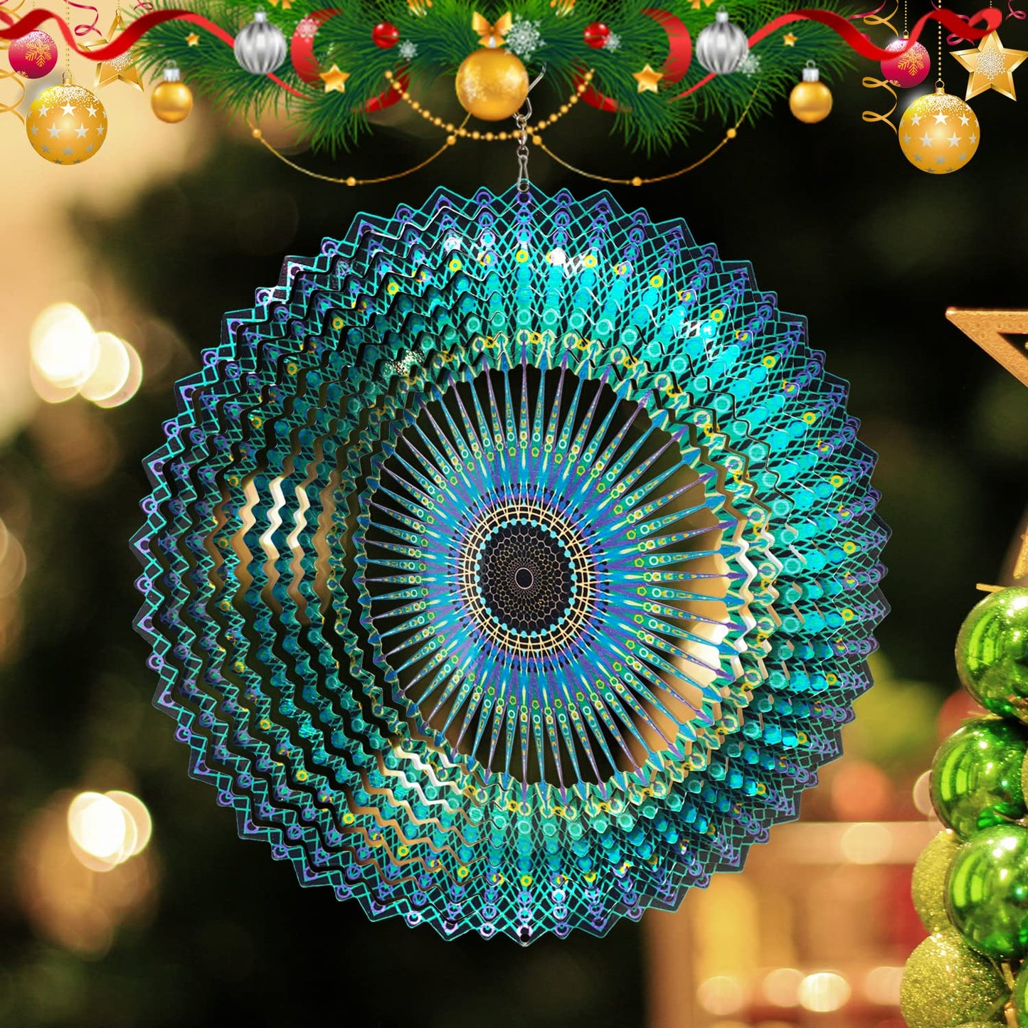 FONMY Wind Spinner Mandala Starry Sky 12 inch 3D Stainless Steel Laser Cut Metal Art Geometric Pattern - Hanging Wind Spinner, Kinetic Yard Art Decorations - Indoor/Outdoor Décor