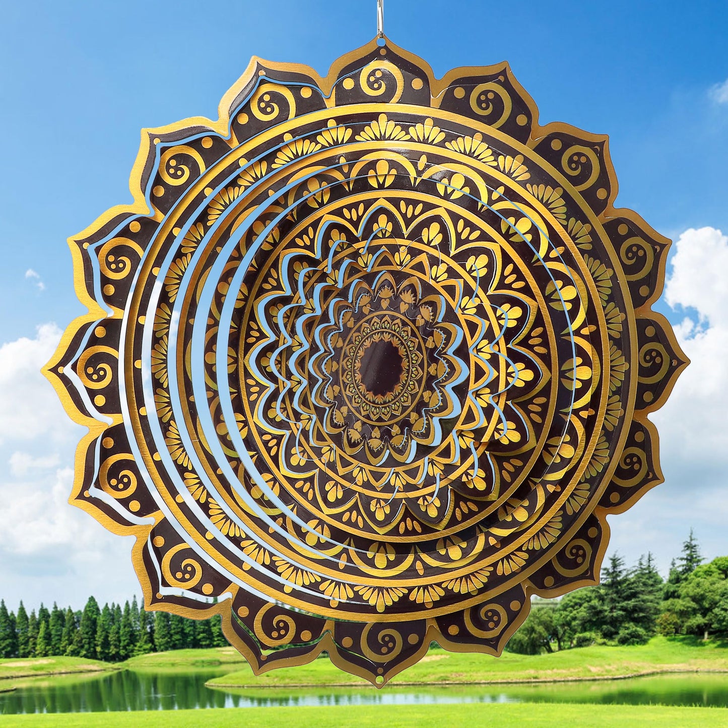 Aoedelyart Wind Spinner Mandala Rich Gold‌,12In Stainless Steel Wind Spinners Outdoor,Garden Gift for Women Mom Father Men Friend,Hanging Wind Sculptures & Spinners Kinetic Yard Art Decorations
