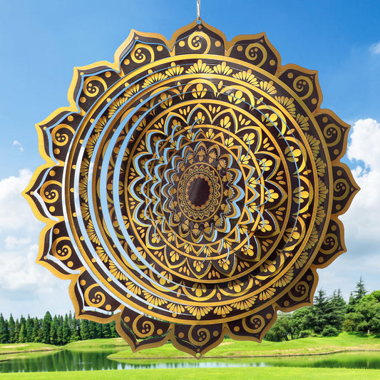 Aoedelyart Wind Spinner Mandala Rich Gold‌,12In Stainless Steel Wind Spinners Outdoor,Garden Gift for Women Mom Father Men Friend,Hanging Wind Sculptures & Spinners Kinetic Yard Art Decorations