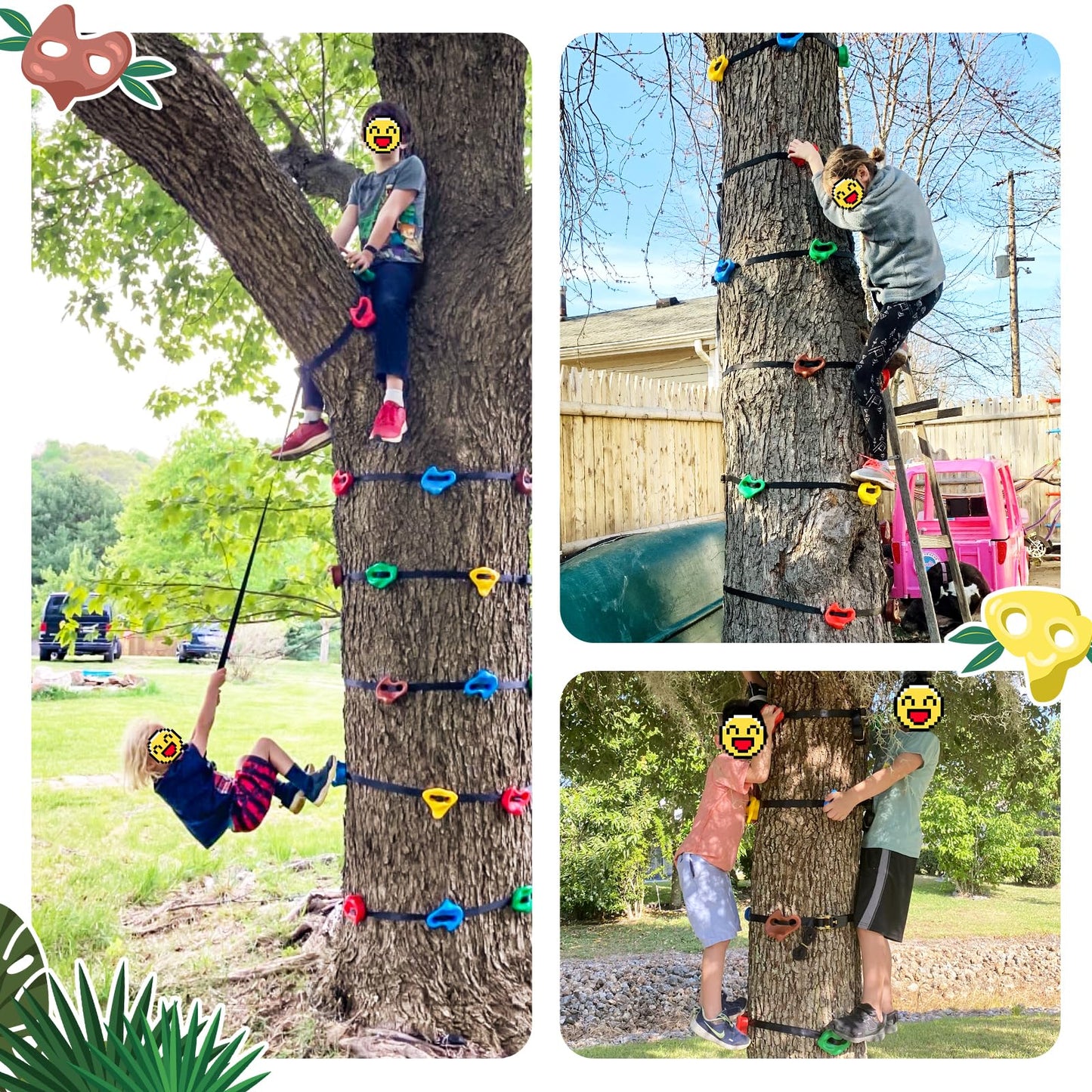 18 Ninja Tree Climbing Holds and 6 Sturdy Ratchet Straps for Kids Tree Climbing, Large Climbing Rocks for Outdoor Ninja Warrior Obstacle Course Training