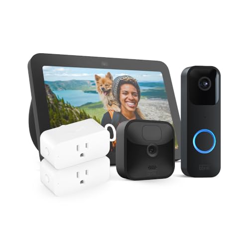 Smart Home Bundle - Echo Show 8 + Blink Video Doorbell + Blink Outdoor 1-Cam System + 2 Smart Plugs