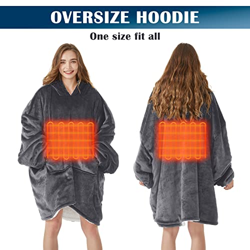 Homemate Heated Wearable Blanket Hoodie, with Battery Pack 7.4V, Oversized Blanket Hoodie for Women Men, Warm Hoodie Blanket