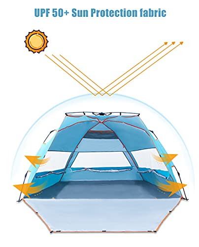 Pop Up Beach Tent - 4 Person Portable Windproof Instant Shelter with UPF50+ Protection