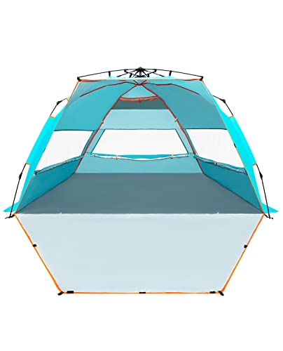 Pop Up Beach Tent - 4 Person Portable Windproof Instant Shelter with UPF50+ Protection