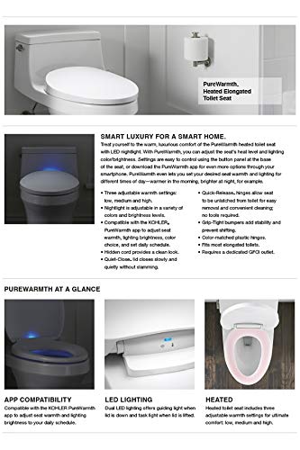 Heated Toilet Seat, Elongated, White with Quiet-Close Lid and Seat