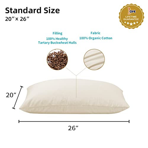 Organic Pillow for Sleeping - Standard Size 20''x26'', Adjustable Loft, Breathable for Cool Sleep, Cervical Support