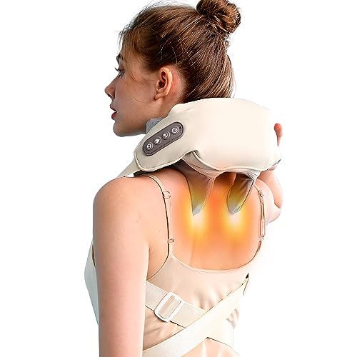 Wearable Neck Shoulder Massager, Deep Tissue Shiatsu Back Massagers with Heat for Pain Relief