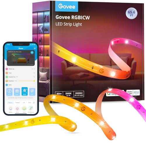 Govee RGBIC LED Strip Lights for Room with Warm White 65.6ft, Smart LED Strip Lighting Alexa Compatible, Color Changing LED Lights Music Sync, Christmas Decorations, 2 Rolls of 32.8ft