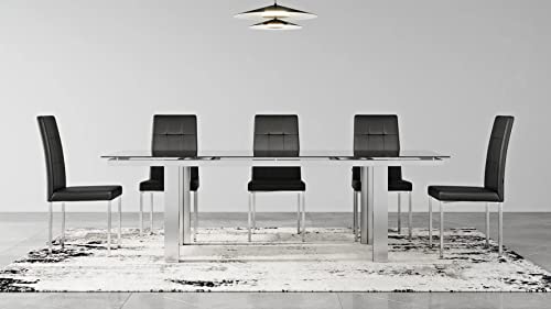 Modern Expandable Dining Room Table - Smoked Glass and Polished Steel