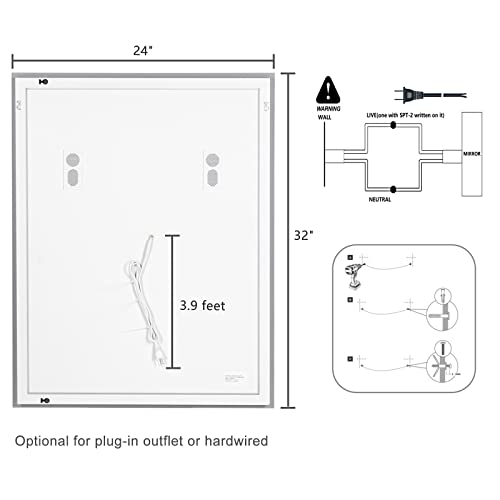 Bathroom Smart Mirror - 32"×24"  - Bluetooth Speaker, Anti-Fog, Memory Touch, Dimmable