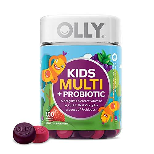 OLLY Kids Multivitamin + Probiotic Gummy, Digestive and Immune Support, Vitamins A, D, C, E, B, Zinc, Kids Chewable Supplement, Berry, 50 Day Supply - 100 Count (Pack of 1)