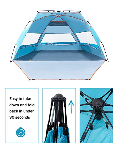 Pop Up Beach Tent - 4 Person Portable Windproof Instant Shelter with UPF50+ Protection