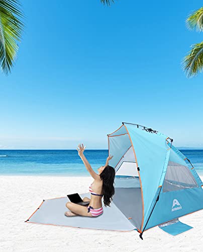 Pop Up Beach Tent - 4 Person Portable Windproof Instant Shelter with UPF50+ Protection