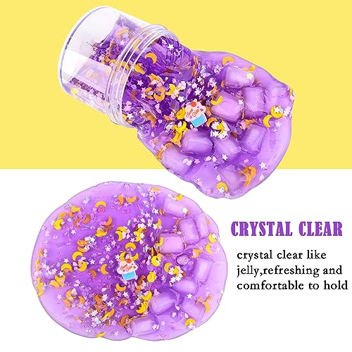 6 Pack Jelly Cube Crunchy Slime Kit, with Yellow, Pink, Purple, Green & Blue Clear Crunchy Slime, Super Soft Sludge Toy with Cute Charms, Party Favors Christmas Slime for Girls and Boys