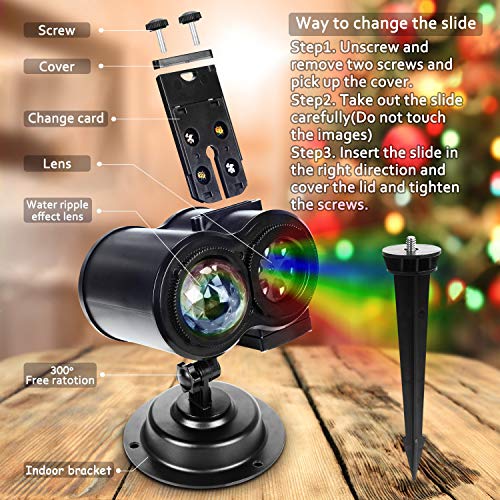 Halloween Christmas Projector Lights, 2-in-1 Waterproof 16 Slides and 10 Colors