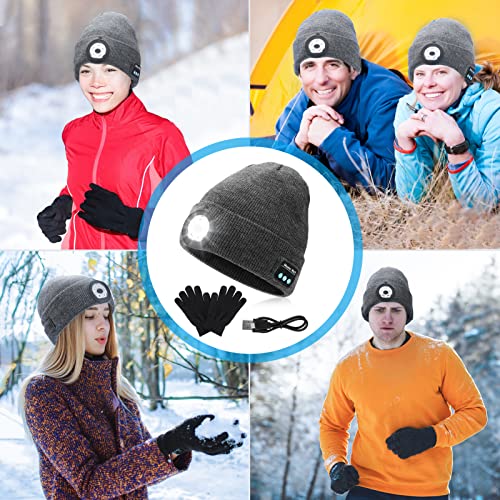 Beanie with Bluetooth Headphones and LED head lamp