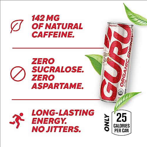 GURU Organic Energy Drink, 142mg  Natural Caffeine with Green Tea (Pack of 12)