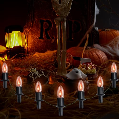24Ft Flickering Flame String Lighting with Stakes Decor for Outdoor/Indoor