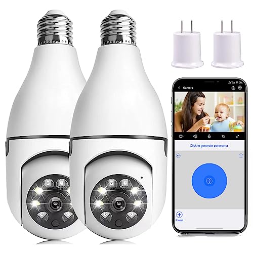 Light Bulb Security Camera,1080P Wireless Light Bulb Camera for Pet Camera, 360 ° PTZ Light Socket Camera with Motion Detection Auto Tracking (2Pack 2.4GHz with No SD Card)
