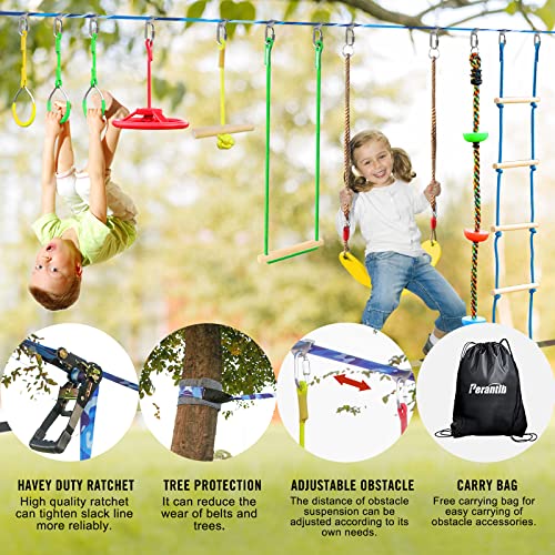 Ninja Warrior Obstacle Course for Kids - 2 x Ninja Slackline 50 'with 12 Accessories for Kids, Including Swings, Rope ladders, Rings, Ninja Rings, etc