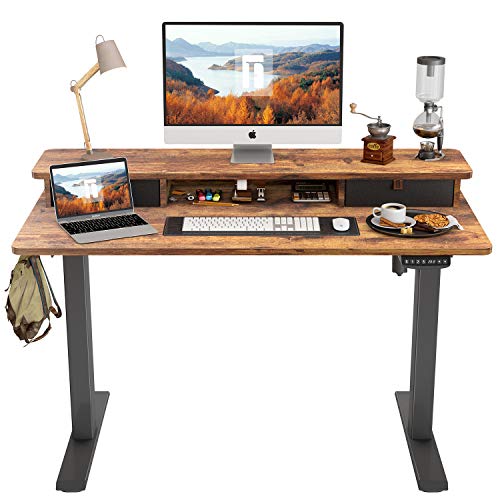 Standing or Sitting Desk - Adjustable, Electric with Double Drawer  48 x 24 Inch