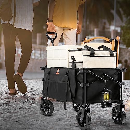 Collapsible Beach Wagon - Heavy Duty with Side Pockets, Large Capacity Foldable