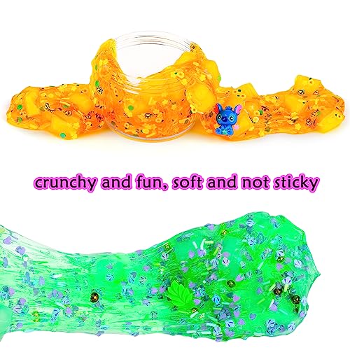 6 Pack Jelly Cube Crunchy Slime Kit, with Yellow, Pink, Purple, Green & Blue Clear Crunchy Slime, Super Soft Sludge Toy with Cute Charms, Party Favors Christmas Slime for Girls and Boys