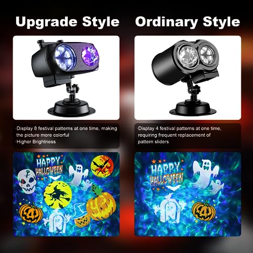 2023 Upgrade - Brighter Halloween Projector - Display 8 Patterns, 8 Themes